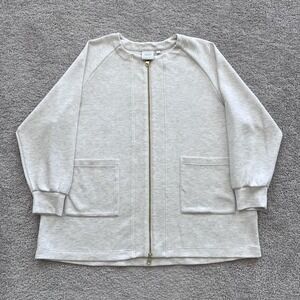 Varley Augusta Zip Through Jacket DoubleSoft Womens L White Knit Pockets Relaxed